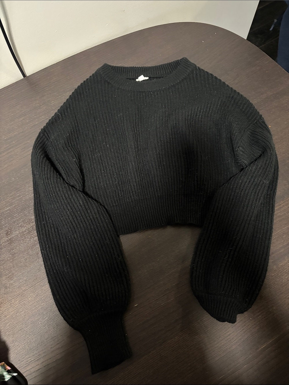 Garage Black Ribbed Cropped Crew Sweater